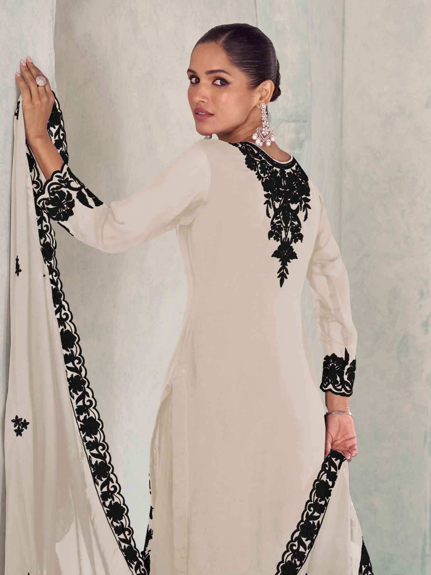 Designer Chinon Embroidered Kurti Palazzo Suit with Dupatta