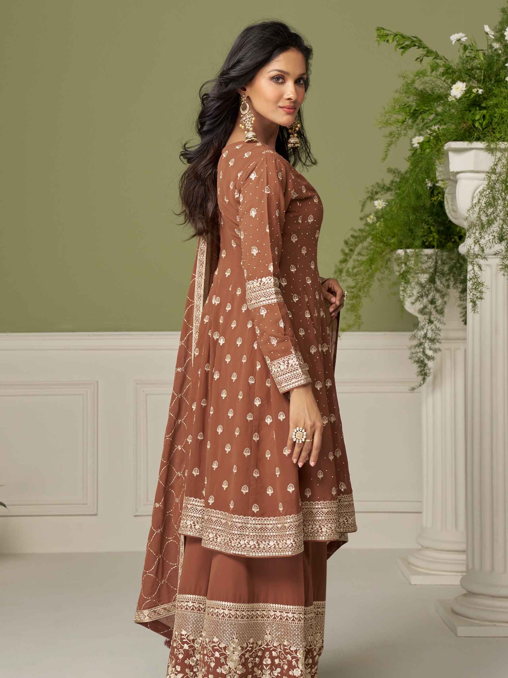 Designer Embroidered Georgette Palazzo Suit with Dupatta