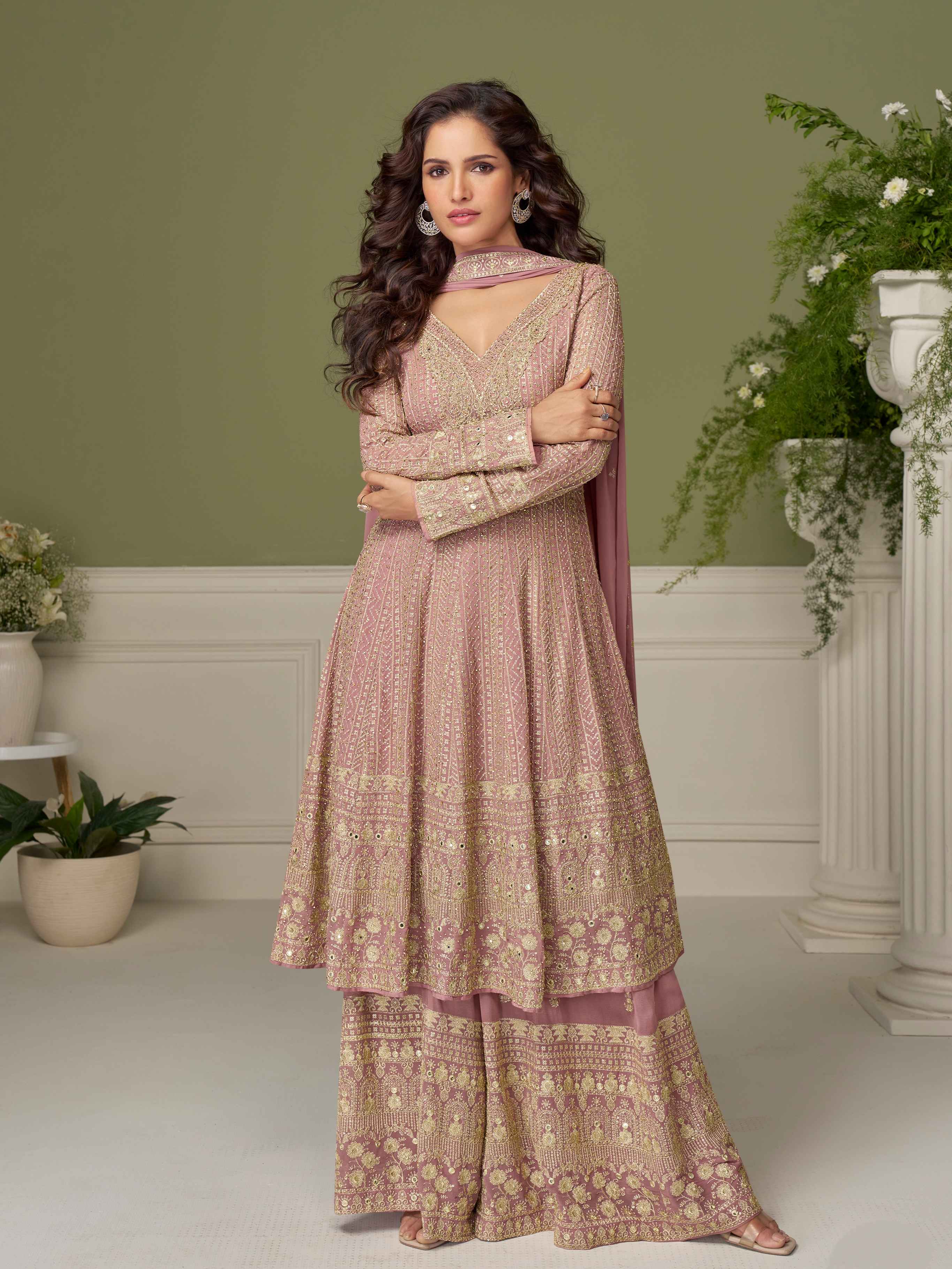 Designer Embroidered Georgette Palazzo Suit with Dupatta