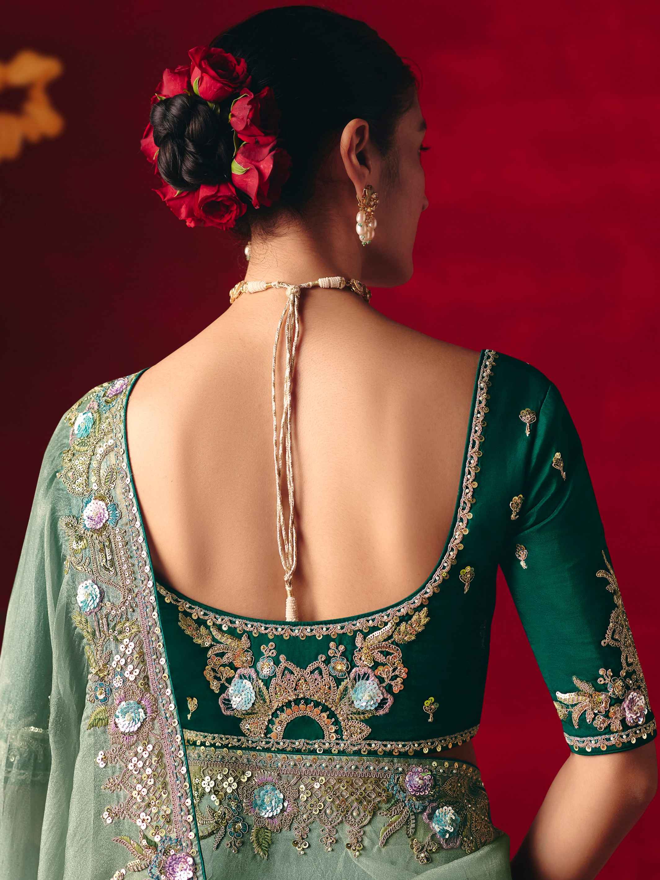 Mint Green Fancy Saree with Thread & Sequins Work