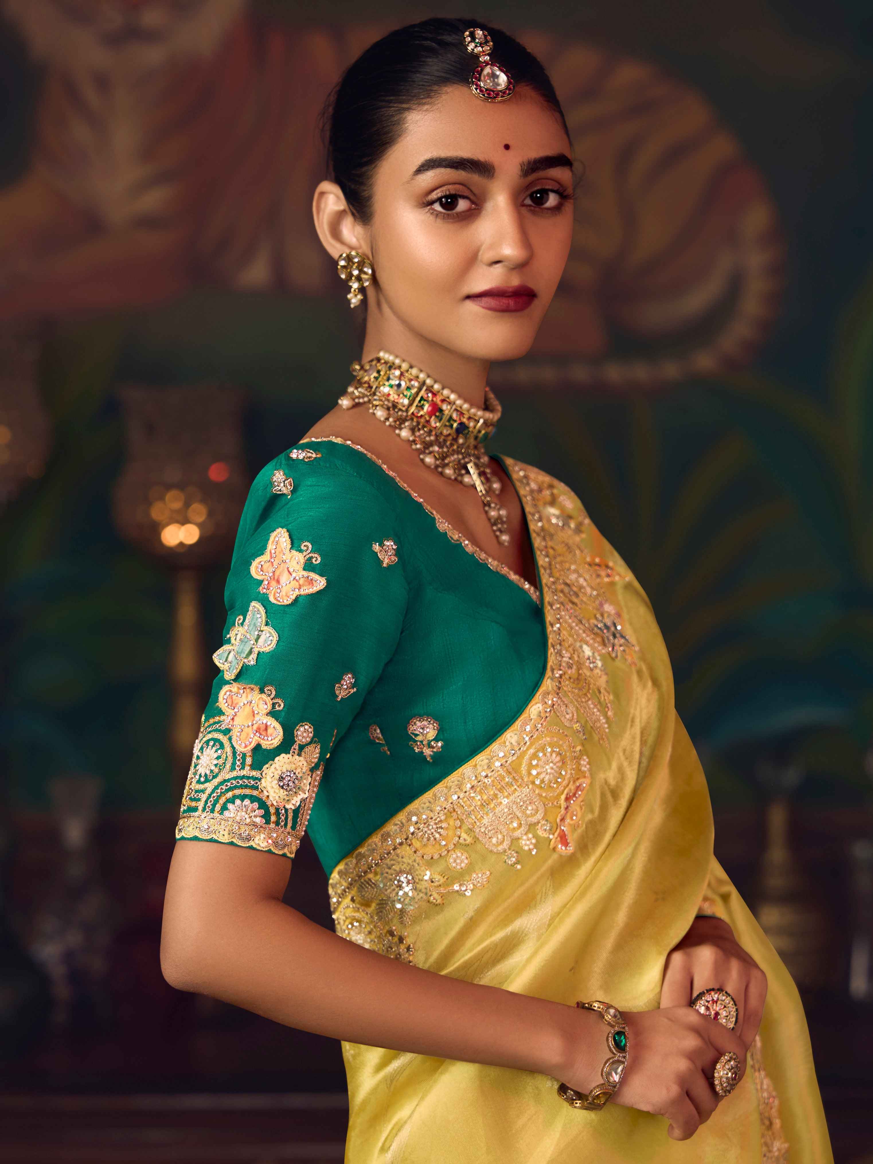 Mustard Yellow Silk Saree with Rich Heavy Embroidery