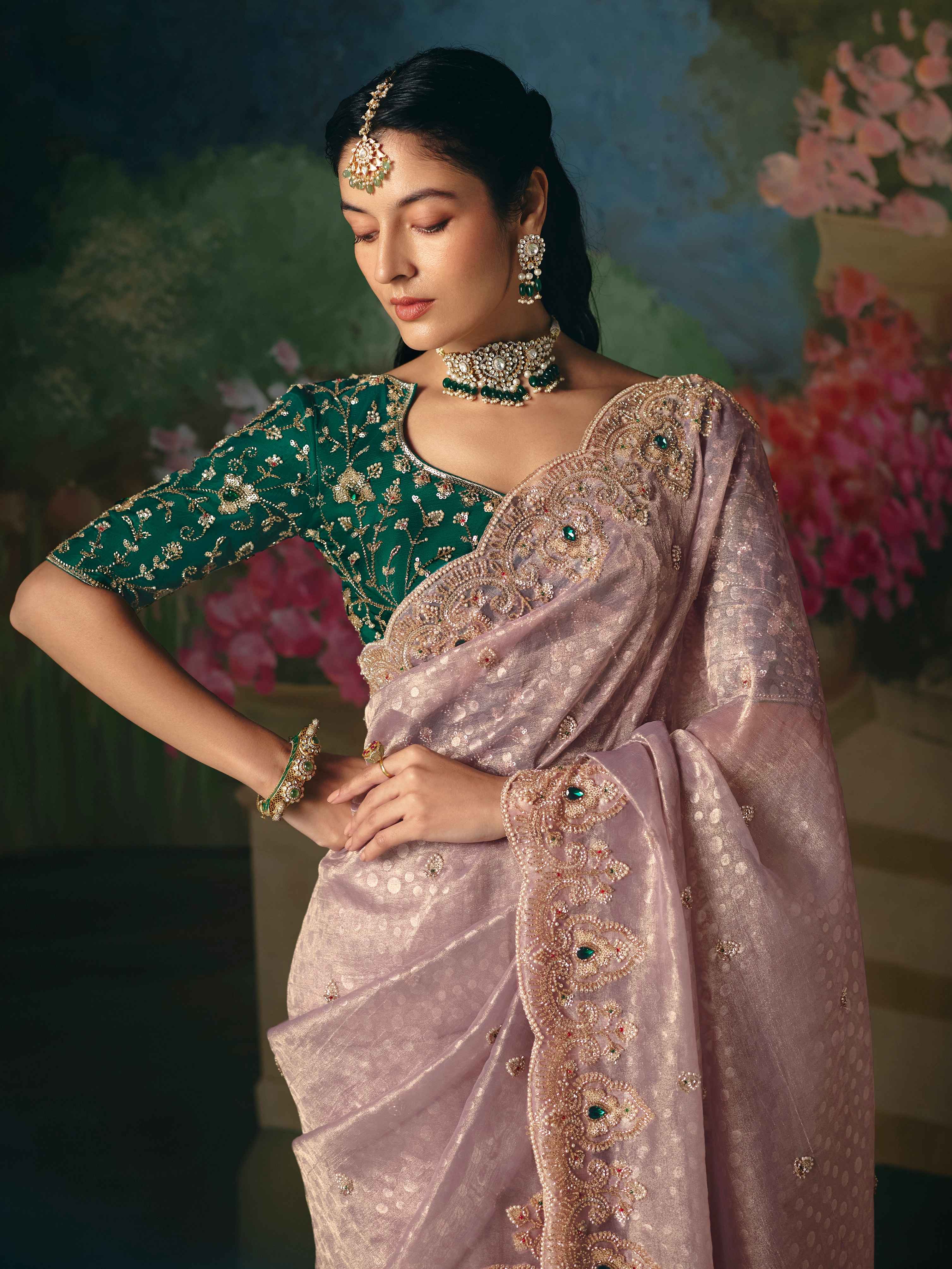 Dusty Mauve Premium Fancy Saree with Beads & Stone Work