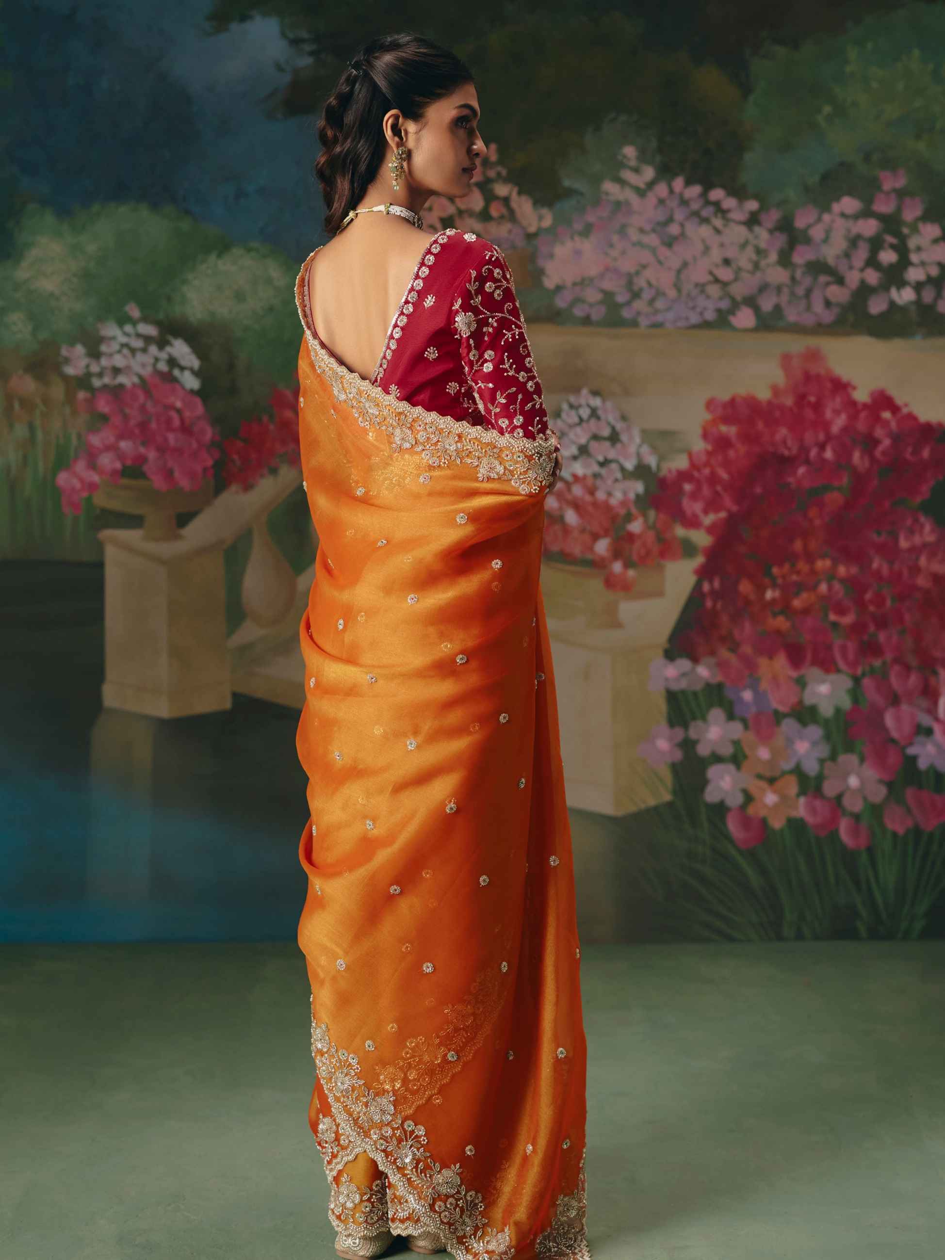 Orange Premium Fancy Saree with Heavy Sequin & Stone Embellishment
