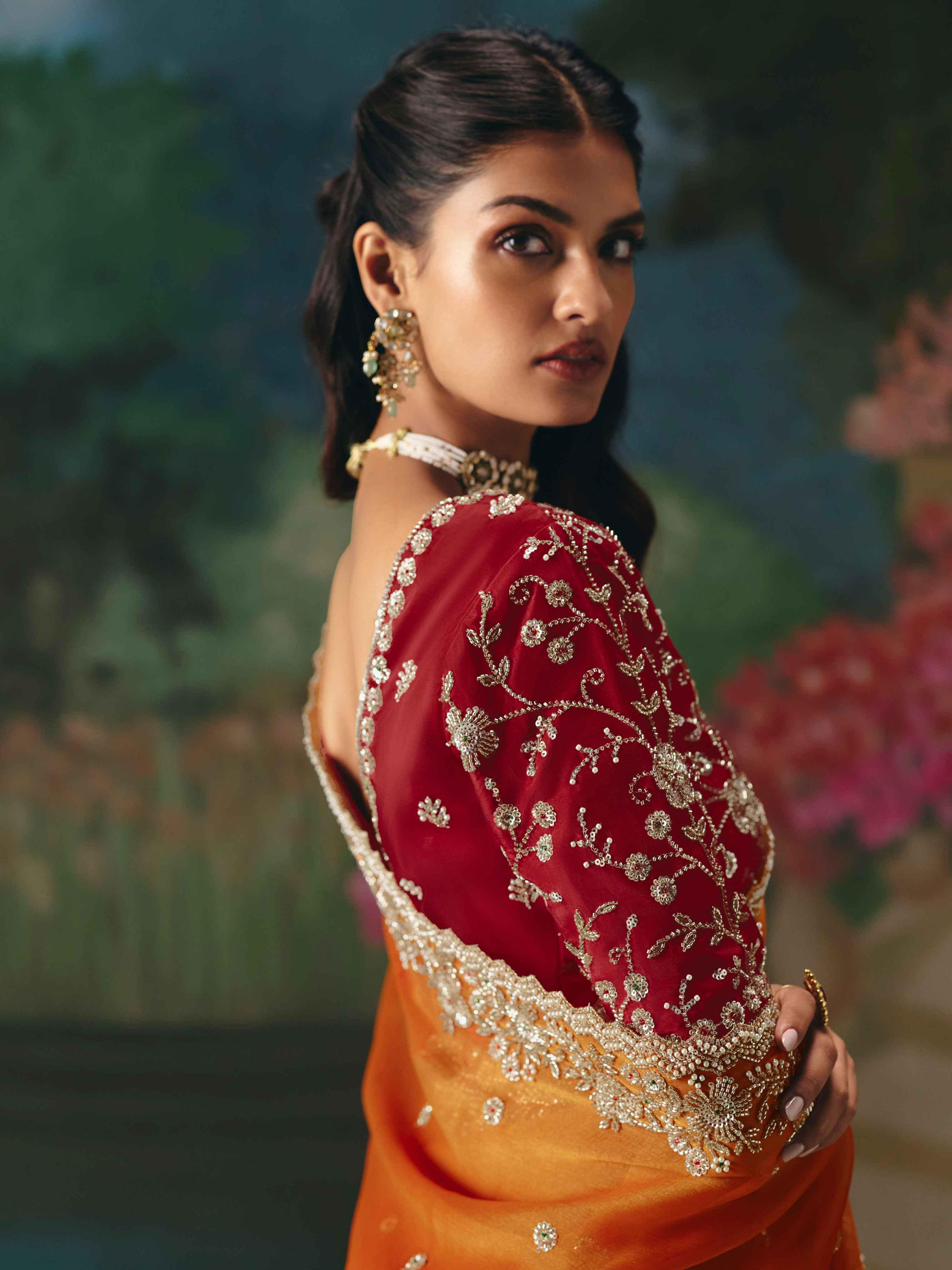 Orange Premium Fancy Saree with Heavy Sequin & Stone Embellishment