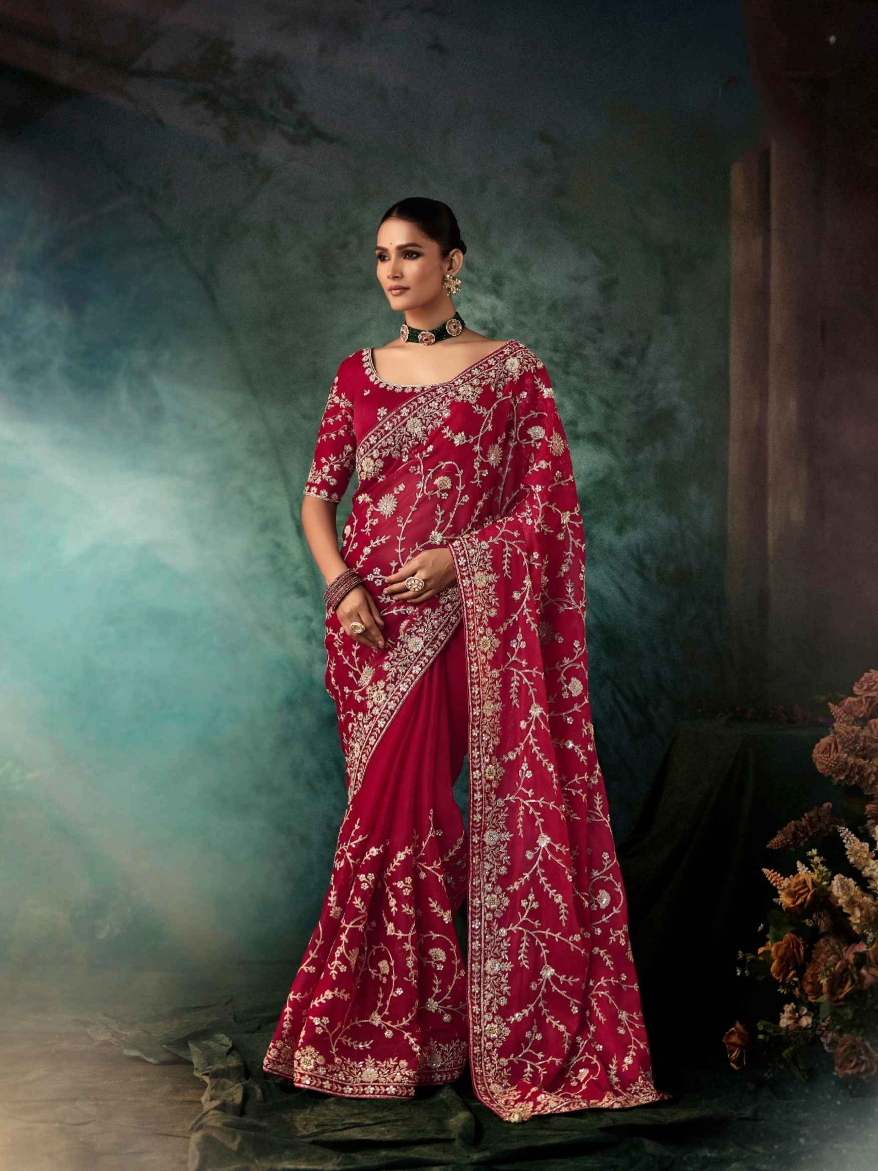 Wine Premium Fancy Saree with Heavy Aari Work