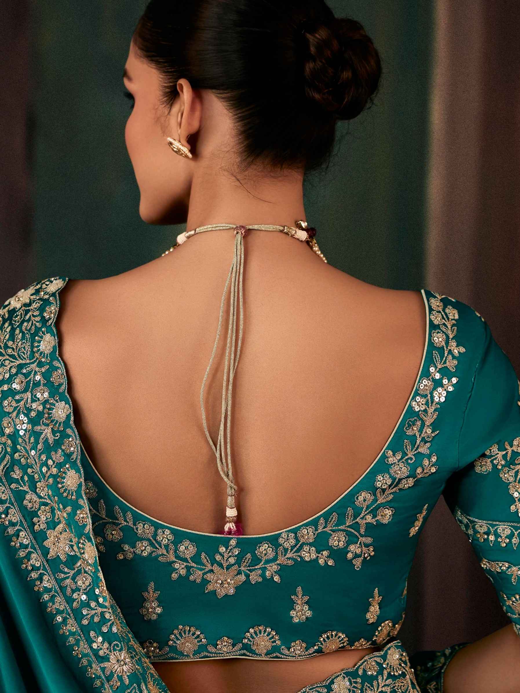 Teal Green Designer Fancy Saree with Aari Handwork