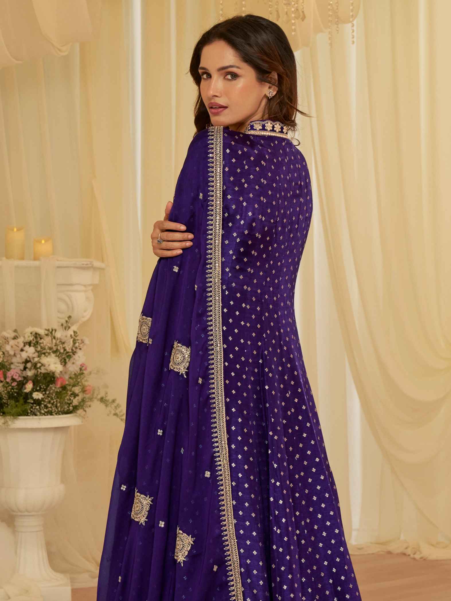 Royal Blue Pure Viscose Jacquard Silk Embroidered Anarkali Gown