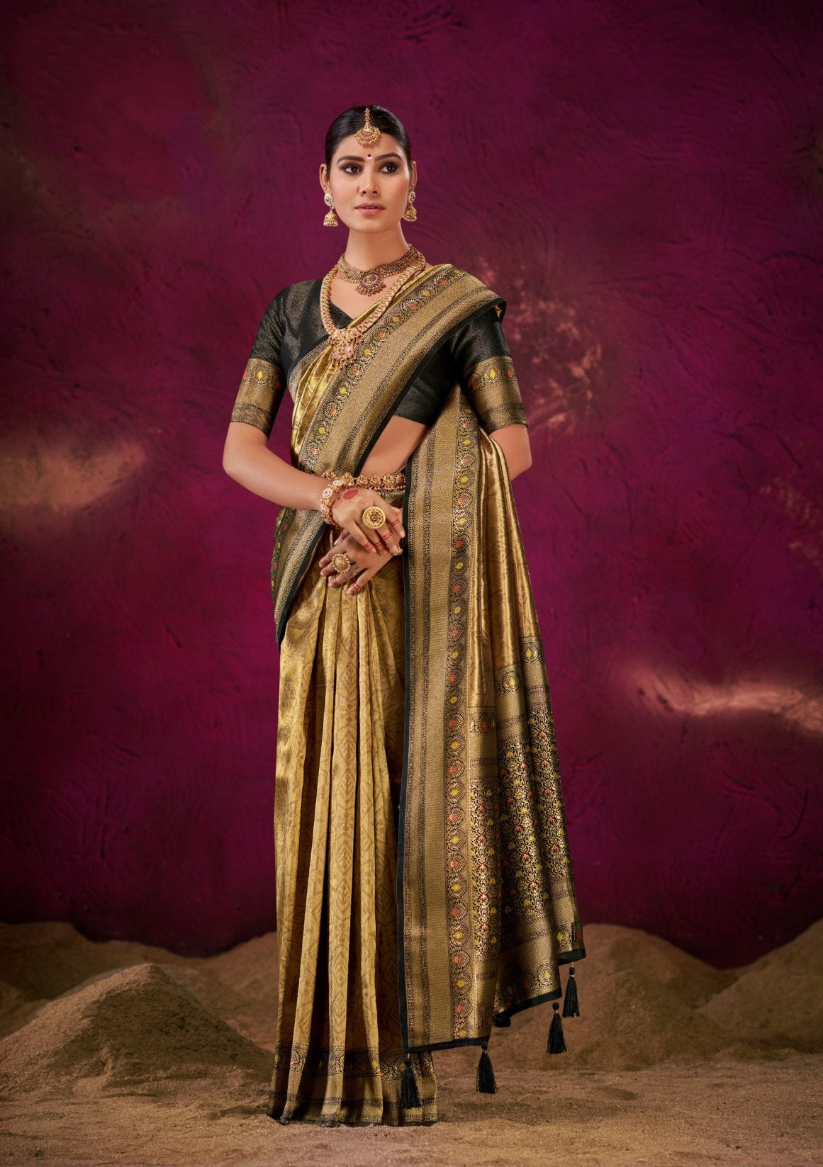 Banarasi Katan Silk Saree with Kanchi Patti Weaving Border