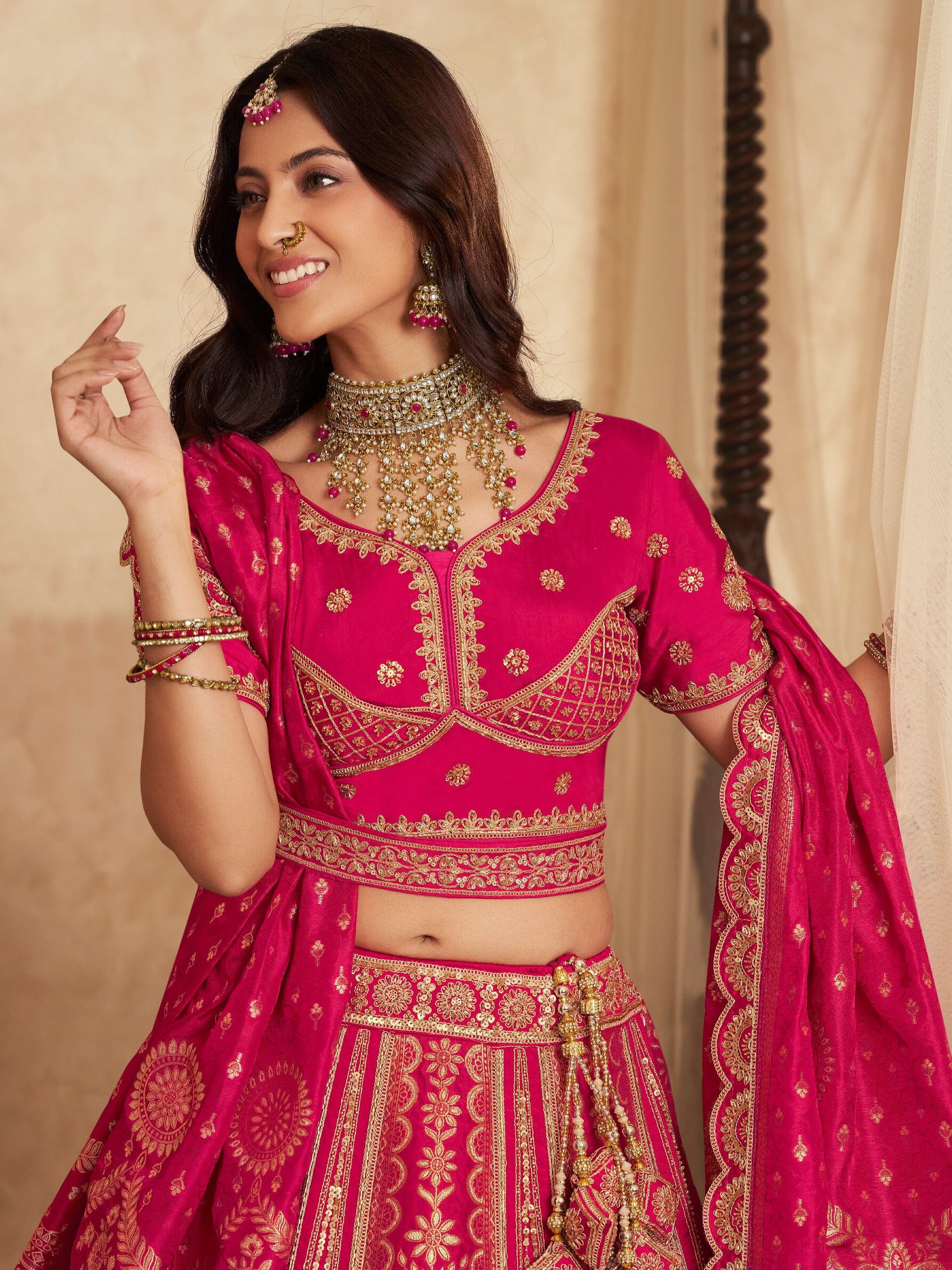 Rani Pink Banarasi Silk Lehenga with Swarovski & Zari Work