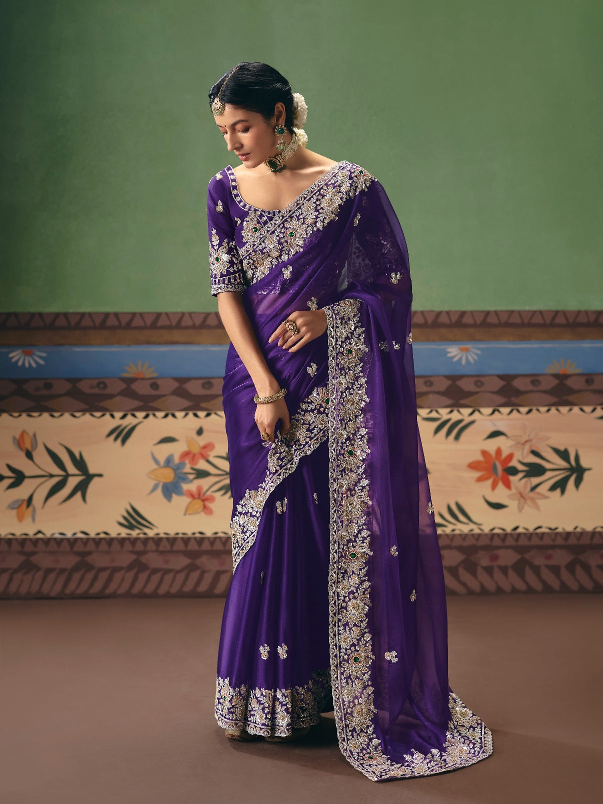 Royal Purple Wedding Saree with Heavy Embroidery Border
