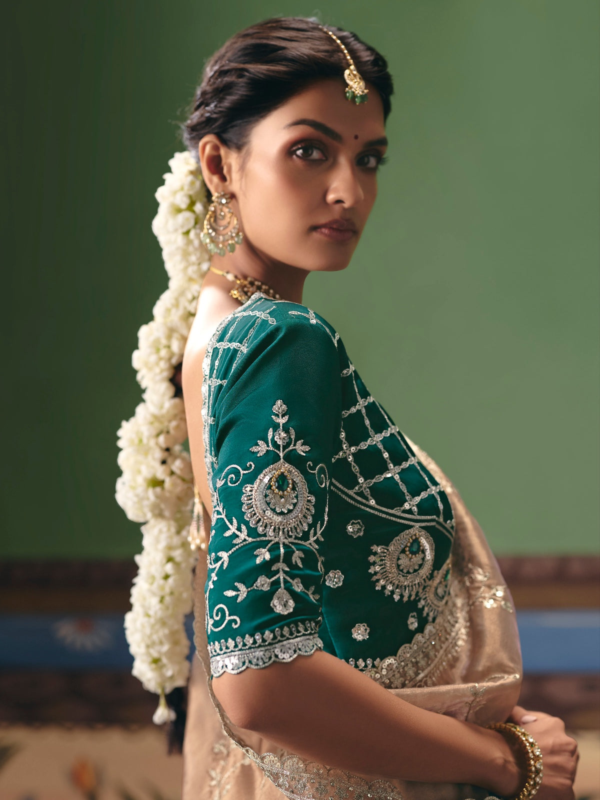 Beige Nude Designer Saree with Elegant Embroidery Work