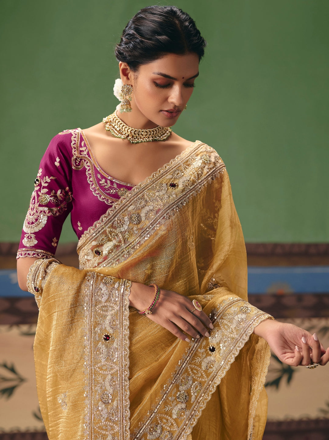 Mustard Yellow Designer Saree with Rich Embroidery Border