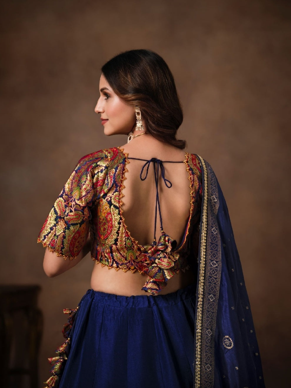 Navy Blue Banarasi Lehenga Choli with Heavy Embroidery