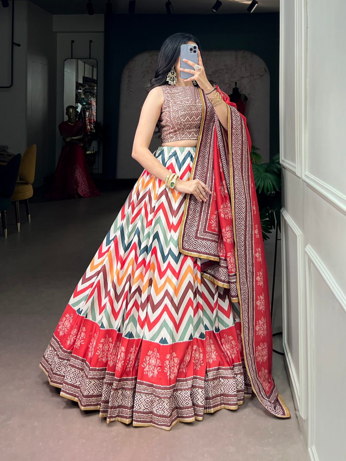 Multi Pure Satin Silk Gotta Patti Lace Work Chaniya Choli