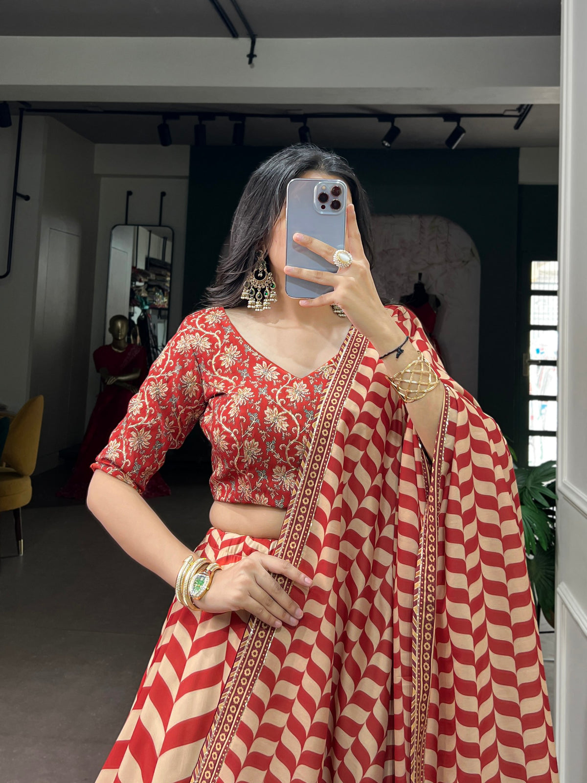 Rust Pure Satin Silk Gotta Patti Lace Work Chaniya Choli