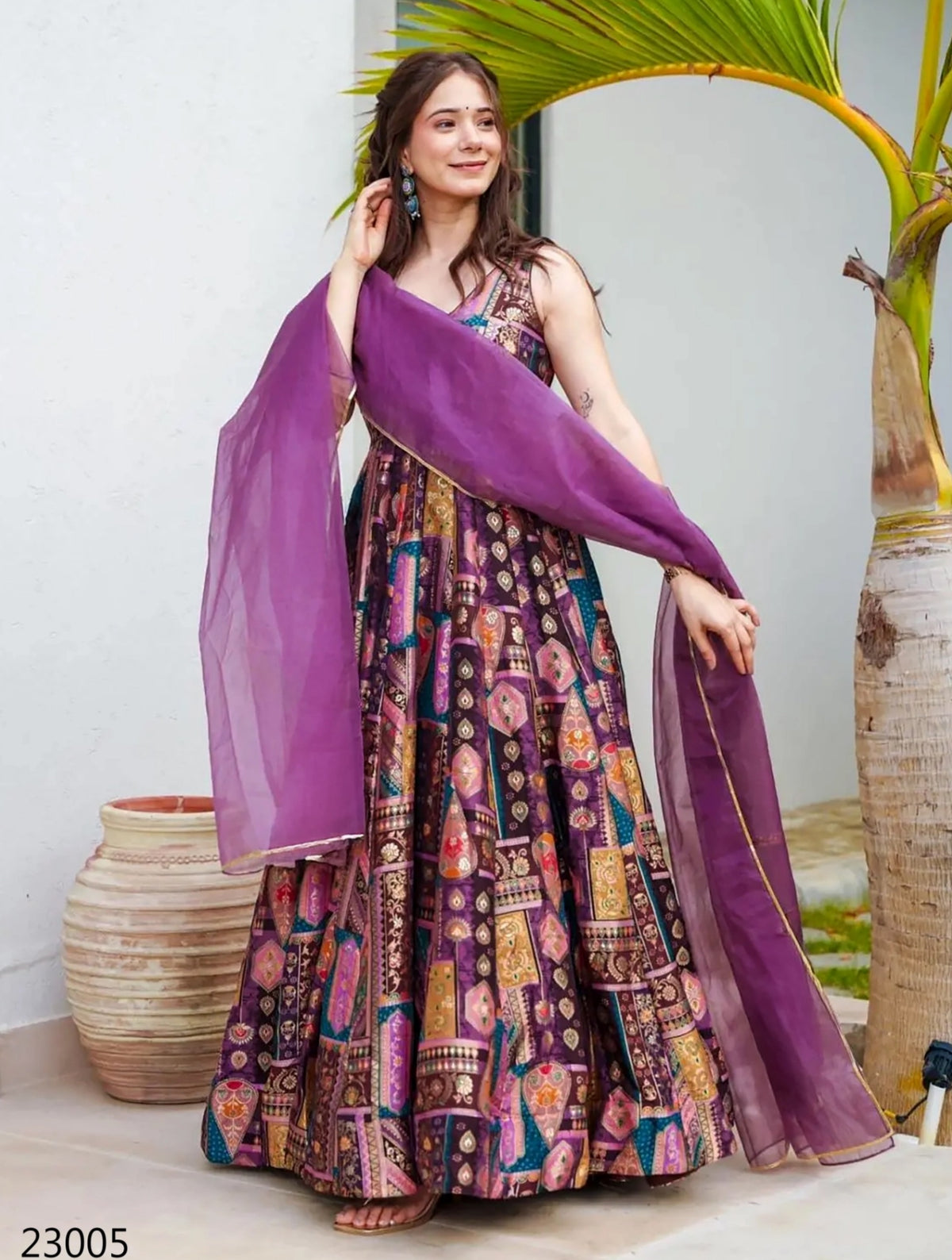 Purple Pure Heavy Soft Silk Digital Printed Anarkali Gown