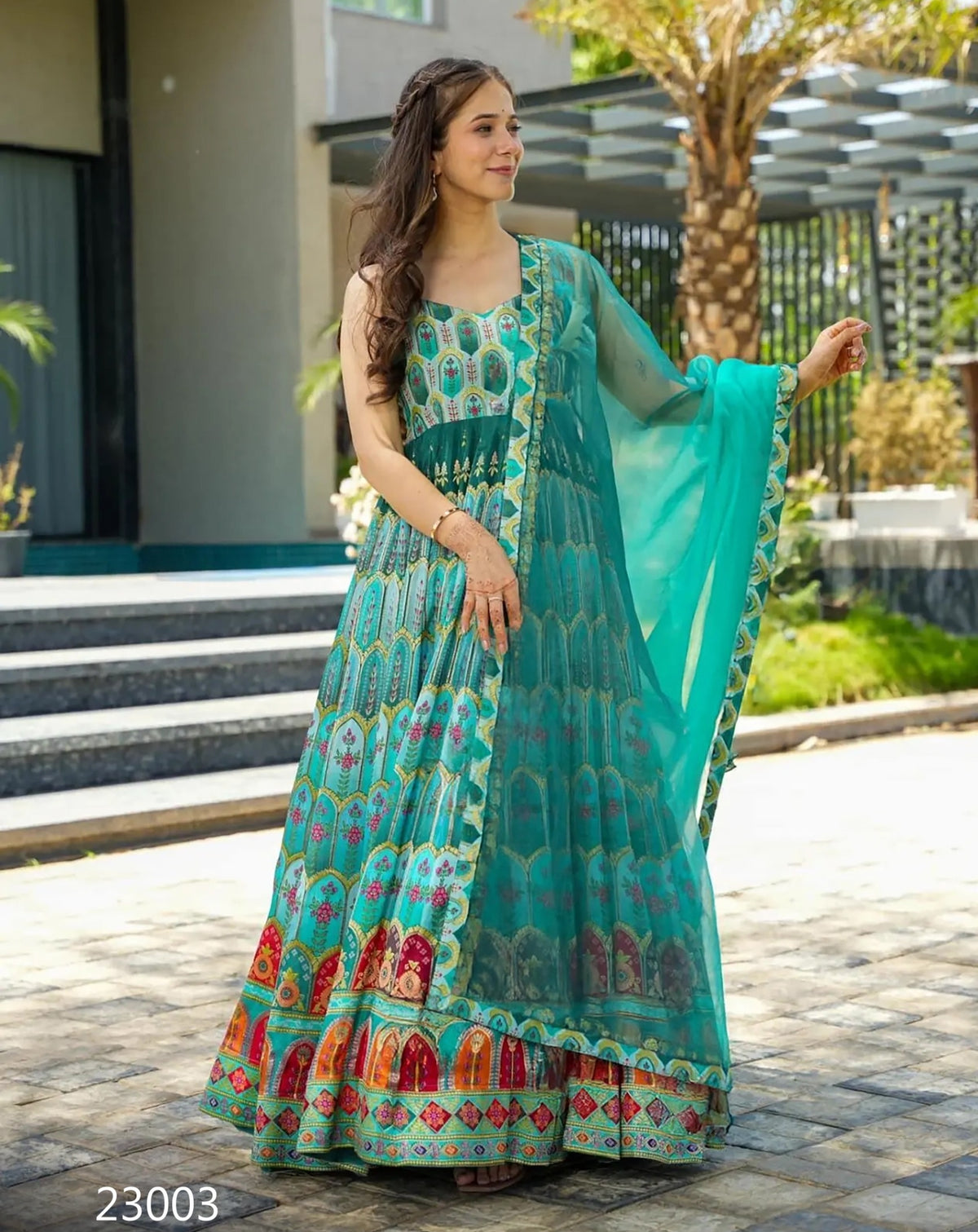 Green Pure Heavy Soft Silk Digital Printed Anarkali Gown