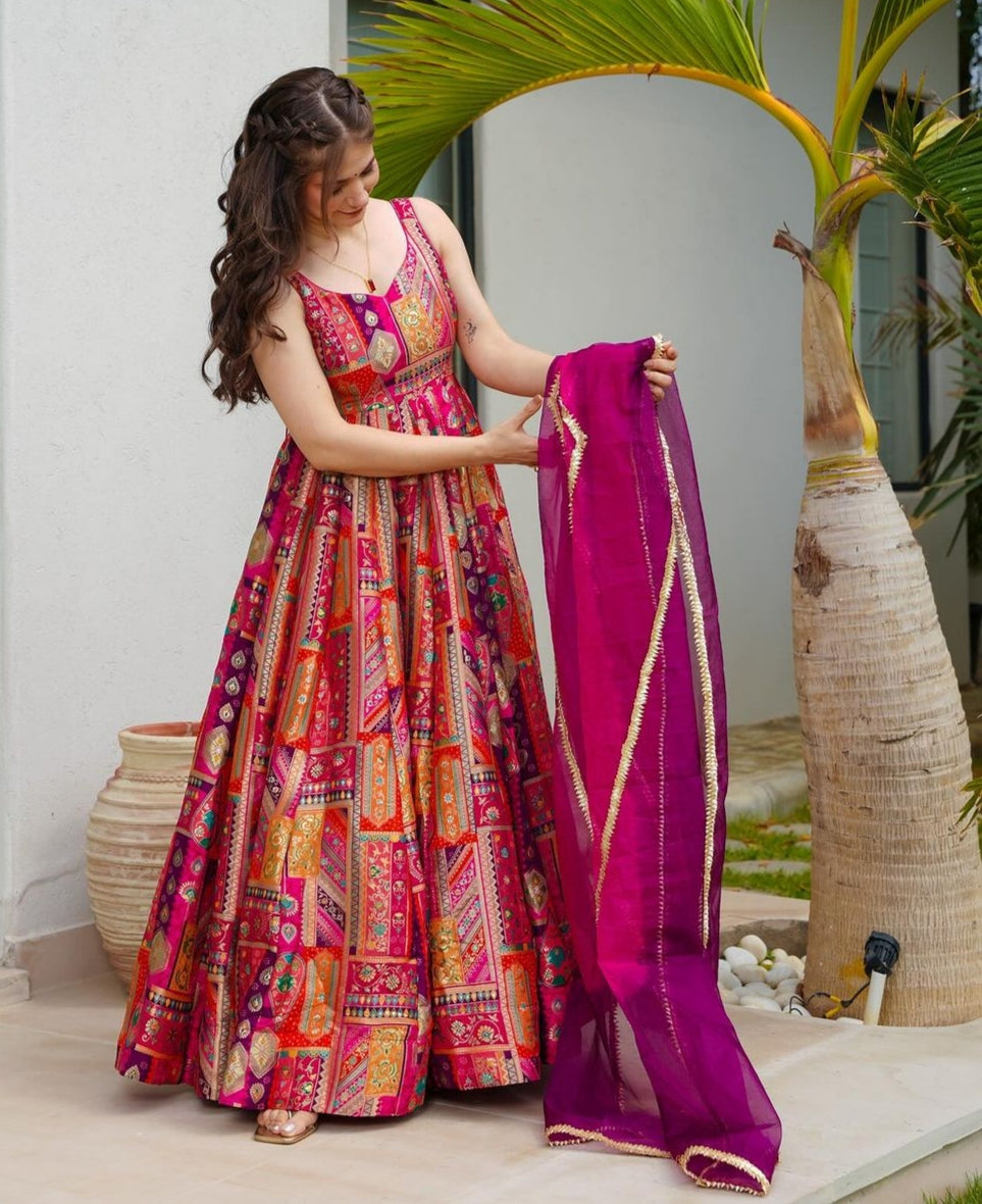 Pink Pure Heavy Soft Silk Digital Printed Anarkali Gown