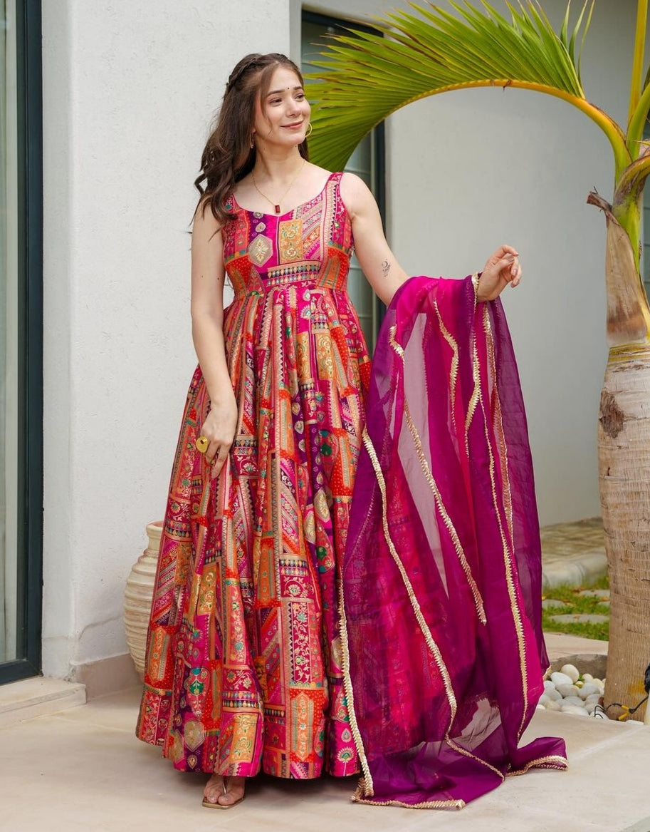 Pink Pure Heavy Soft Silk Digital Printed Anarkali Gown