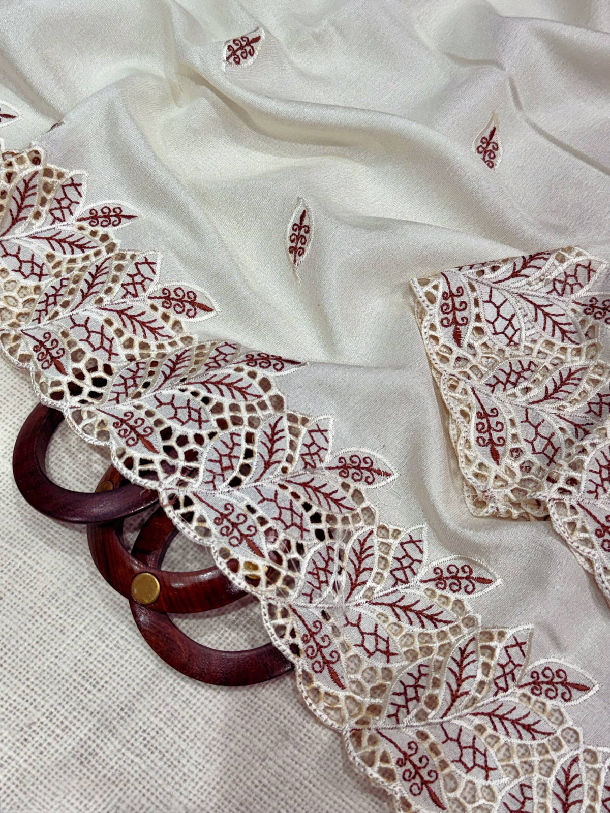 White Soft Cotton Thread Embroidery Work Saree