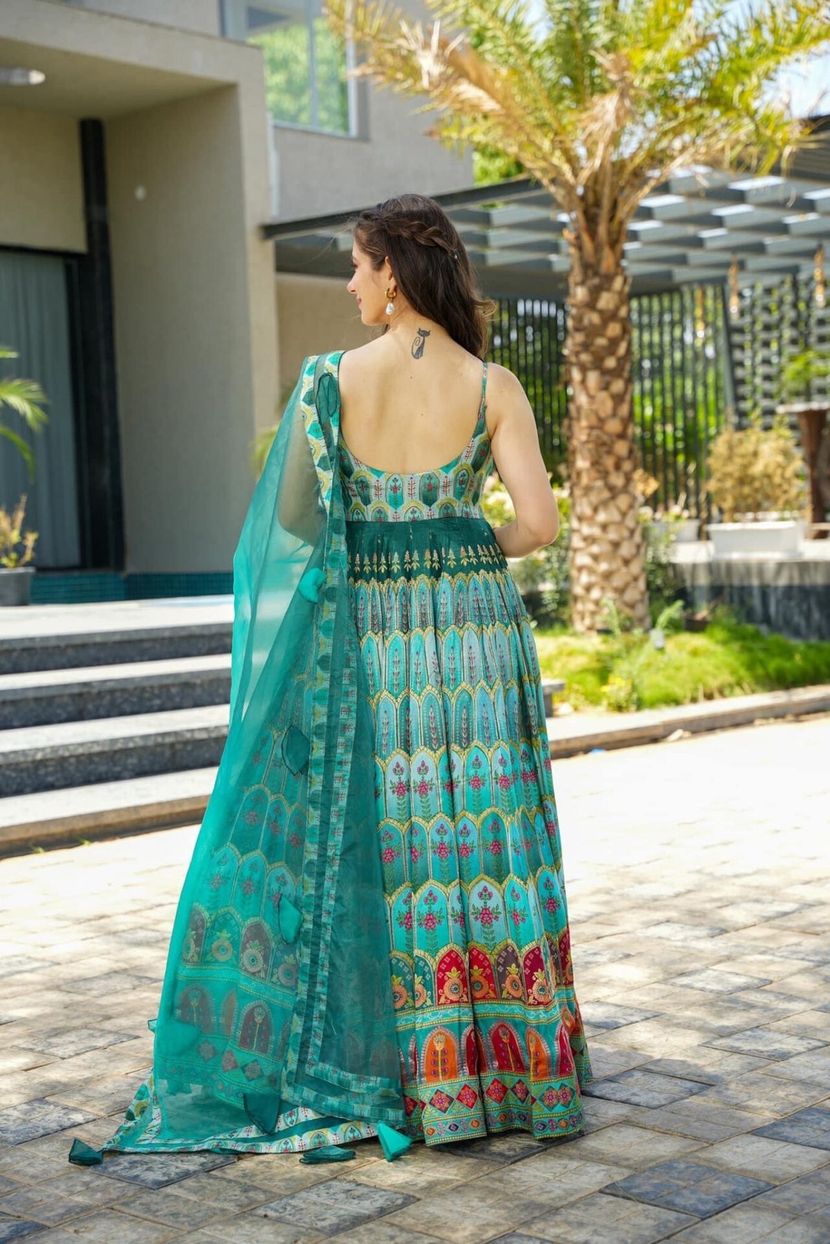 Green Pure Heavy Soft Silk Digital Printed Anarkali Gown