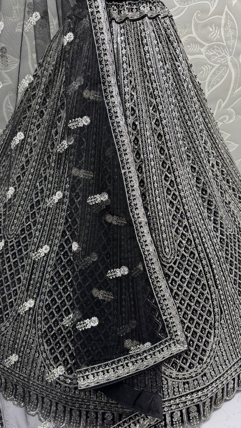 Black Pure Soft Net Heavy Embroidery Work Bridal Lehenga