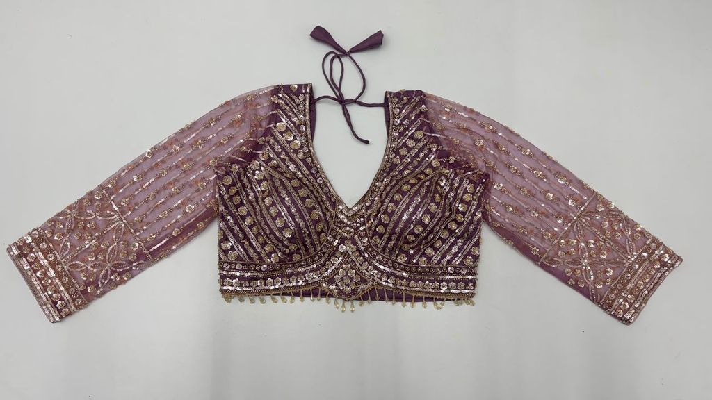 Purple Pure Premium Net Handwork Kasti & Motif Zari Metallic Sequins Work Wedding Saree