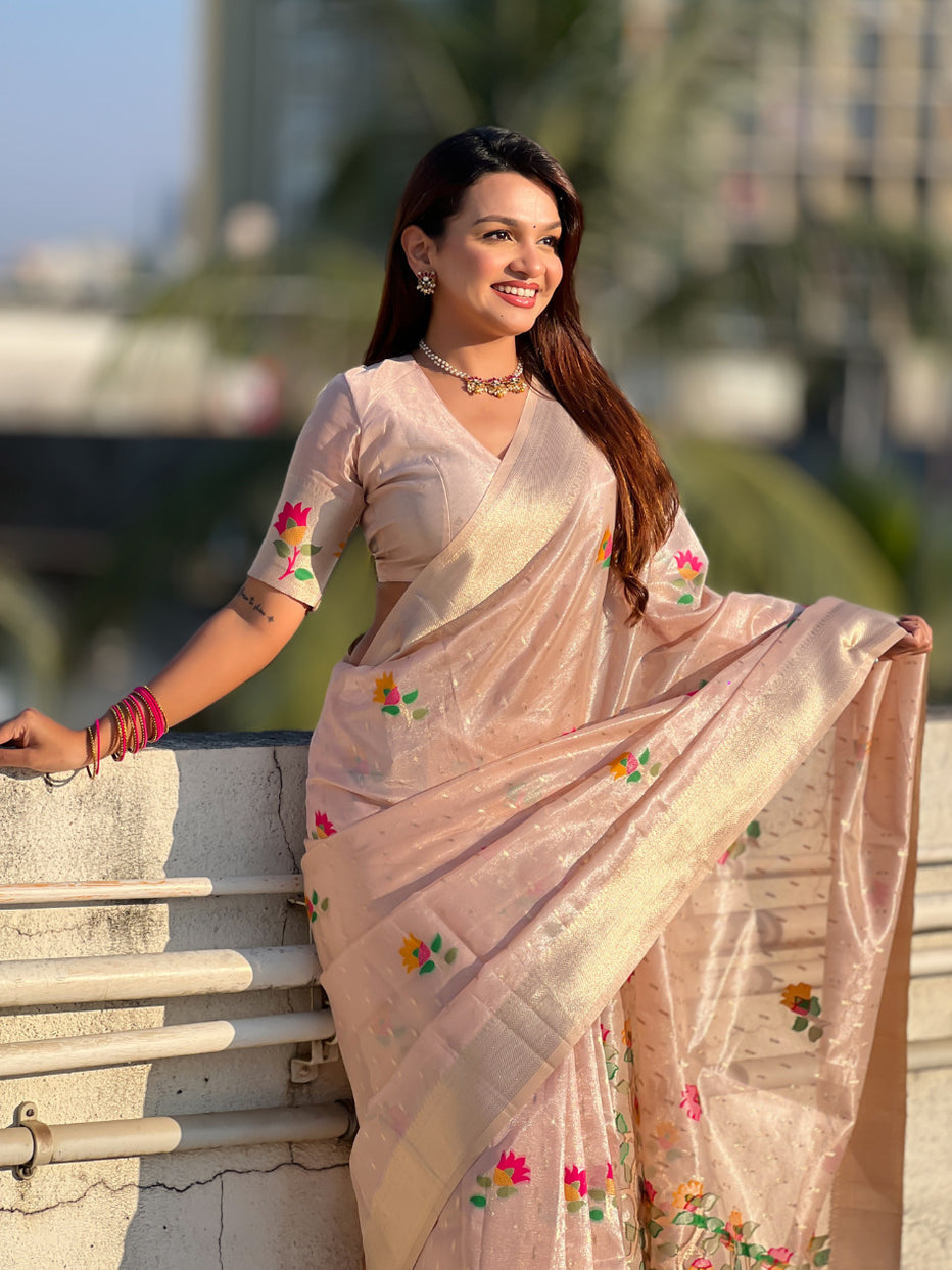 Pink Organza Silk Meenakari Jamdani Zari Woven Organza Saree