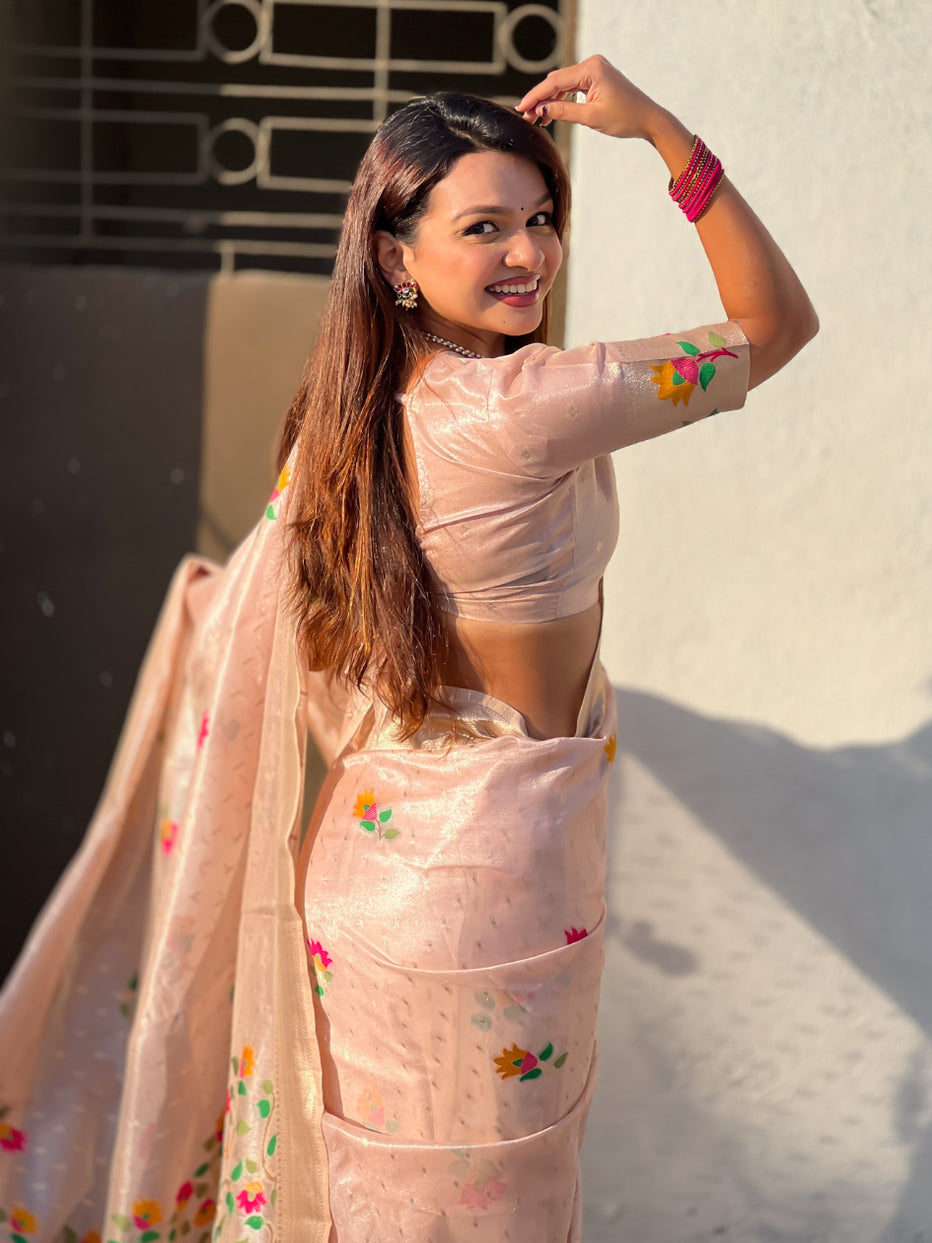 Pink Organza Silk Meenakari Jamdani Zari Woven Organza Saree