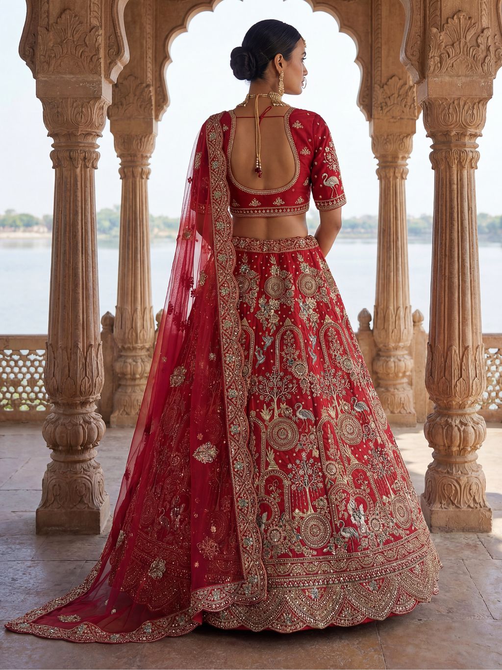 Red Pure Soft Silk Heavy Embroidery Work Bridal Lehenga