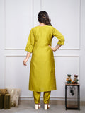 Mustard Yellow Viscose Chanderi Kurti Set with Dupatta