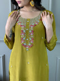 Yellow Viscose Chanderi Kurti Set with Jacquard Butti Dupatta