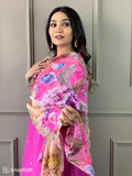 Rani Pink Viscose Chanderi Kurti Set with Tebby Dupatta