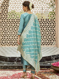 Teal Blue Viscose Chanderi Kurti Set with Jacquard Dupatta