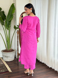 Rani Pink Viscose Chanderi Kurti Set with Tebby Dupatta
