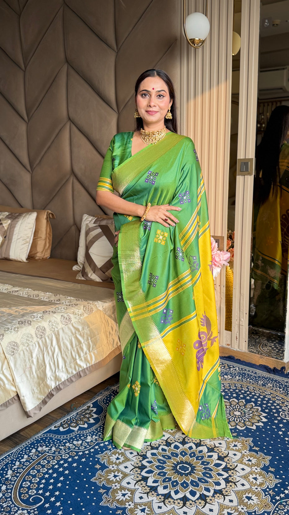 Mehendi Pink Soft Silk Ikkat Zari Patola Soft Silk Saree