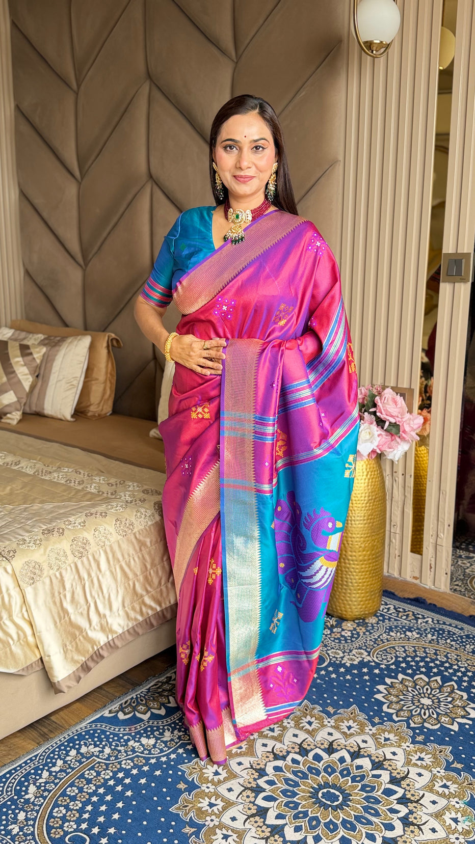 Wine Pink Soft Silk Ikkat Zari Patola Soft Silk Saree