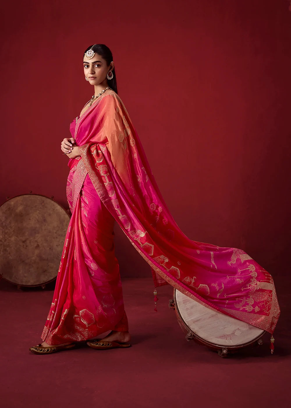 Rani Pink Dola Crape Soft Silk Saree with Zari Weaving