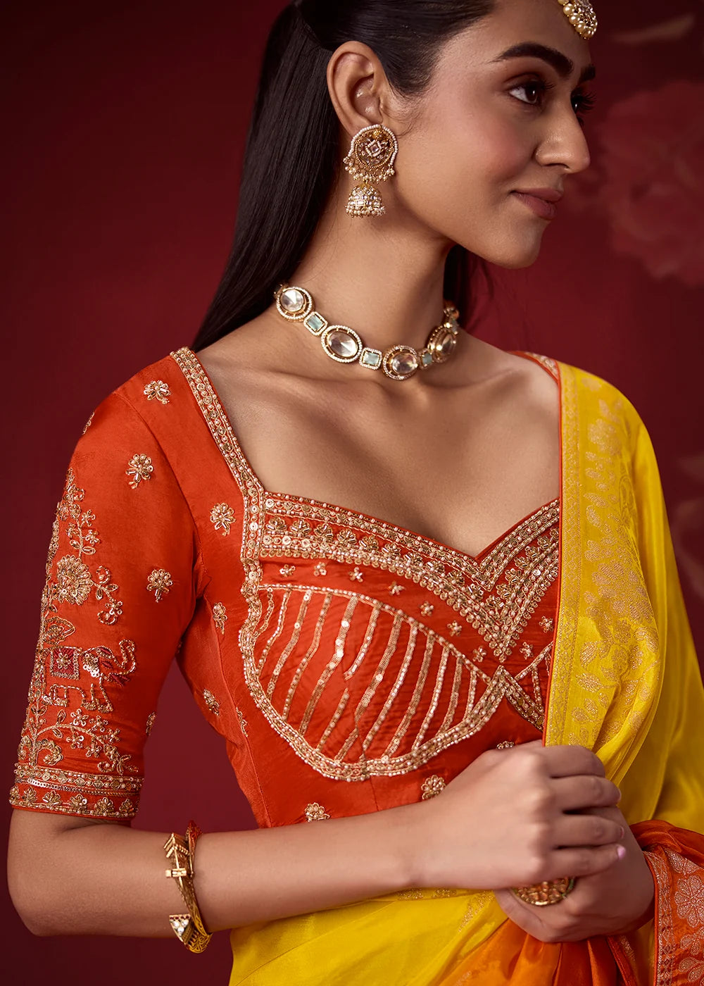Yellow & Orange Dola Crape Soft Silk Saree with Zari Weaving