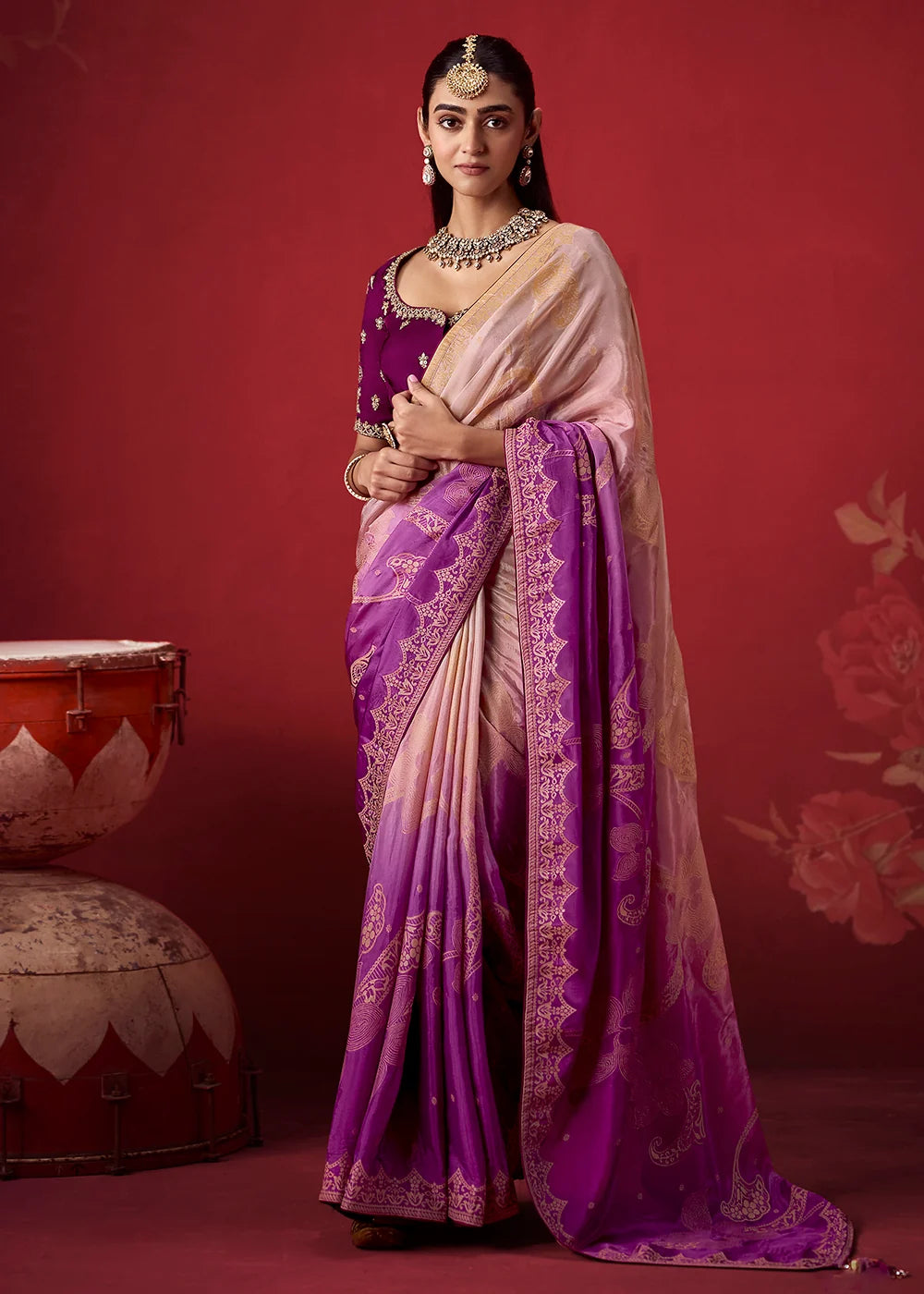 Purple & Lavender Dola Crape Soft Silk Saree with Zari Weaving