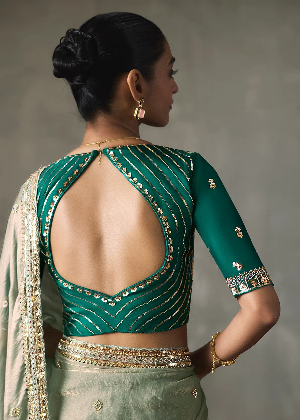 Sage Green Silk Blend Saree with Beads & Cutdana Work
