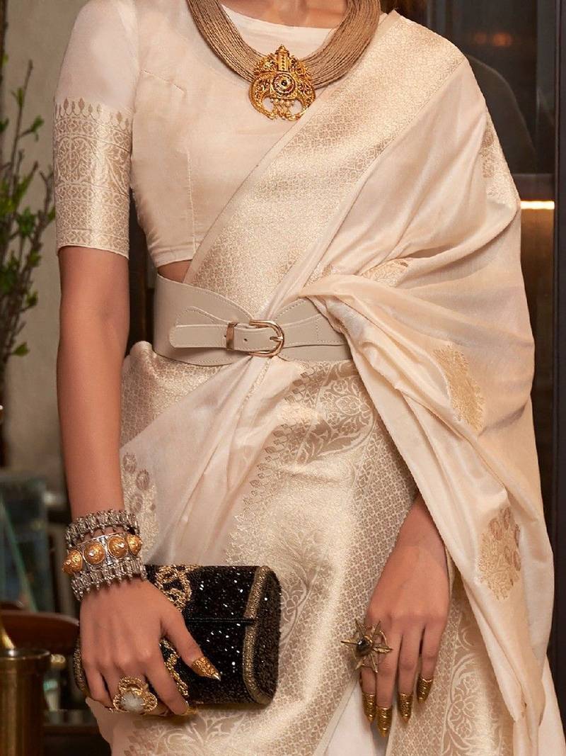 Karry White Woven Pure Soft Georgette Silk Saree