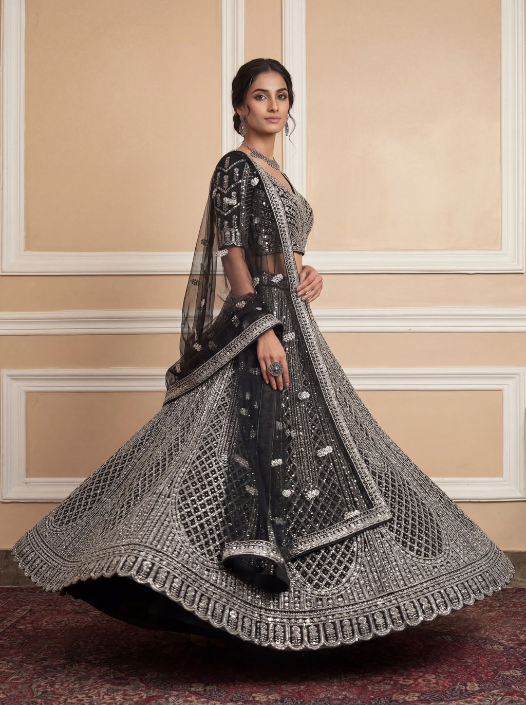 Black Pure Soft Net Heavy Embroidery Work Bridal Lehenga