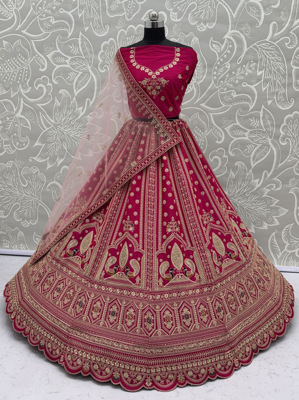 Pink Pure Soft Heavy Silk Sequins Embroidery Work Bridal Lehenga