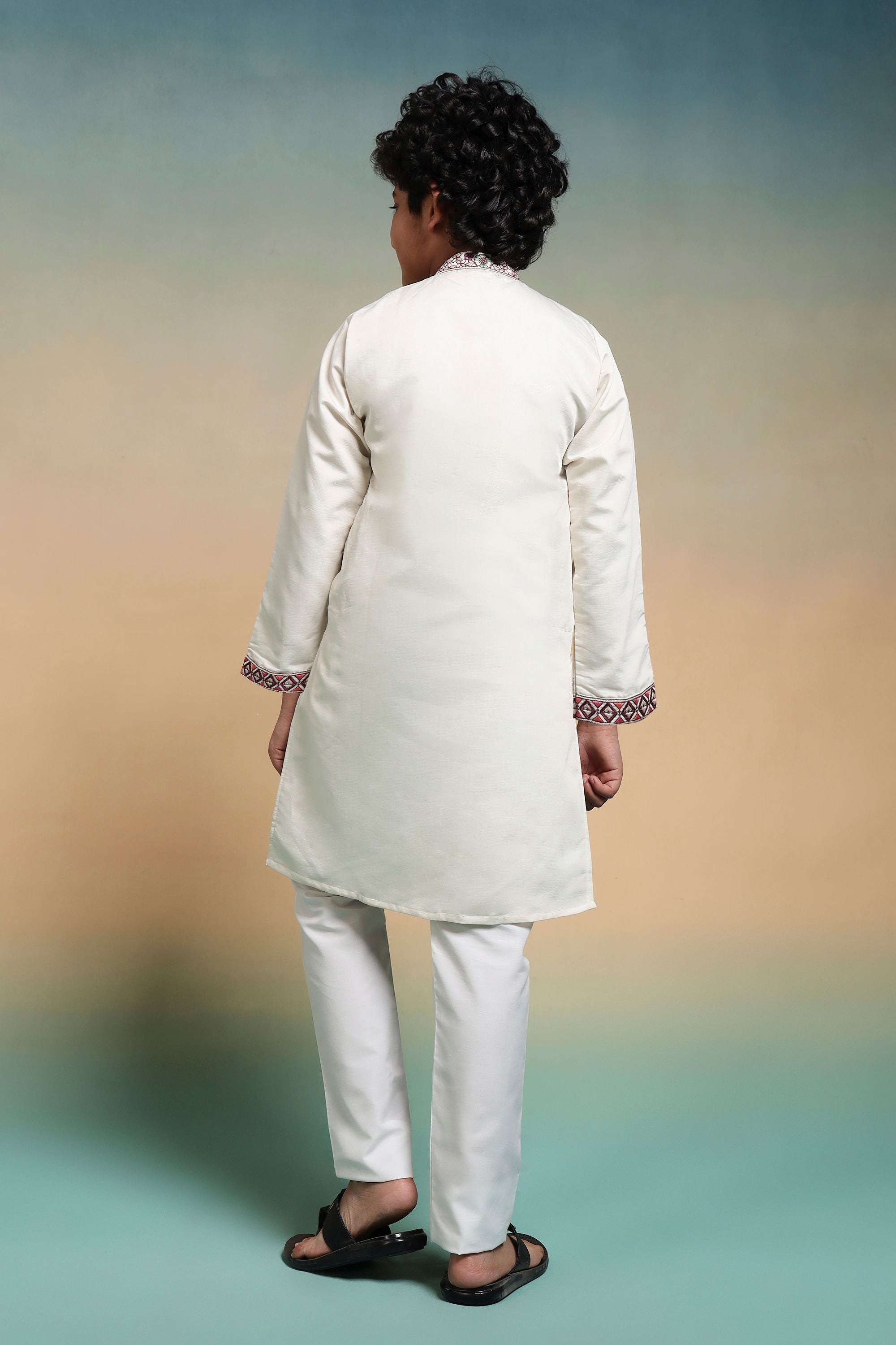 White Pure Viscose Silk Kids Boy Kurta Pajama