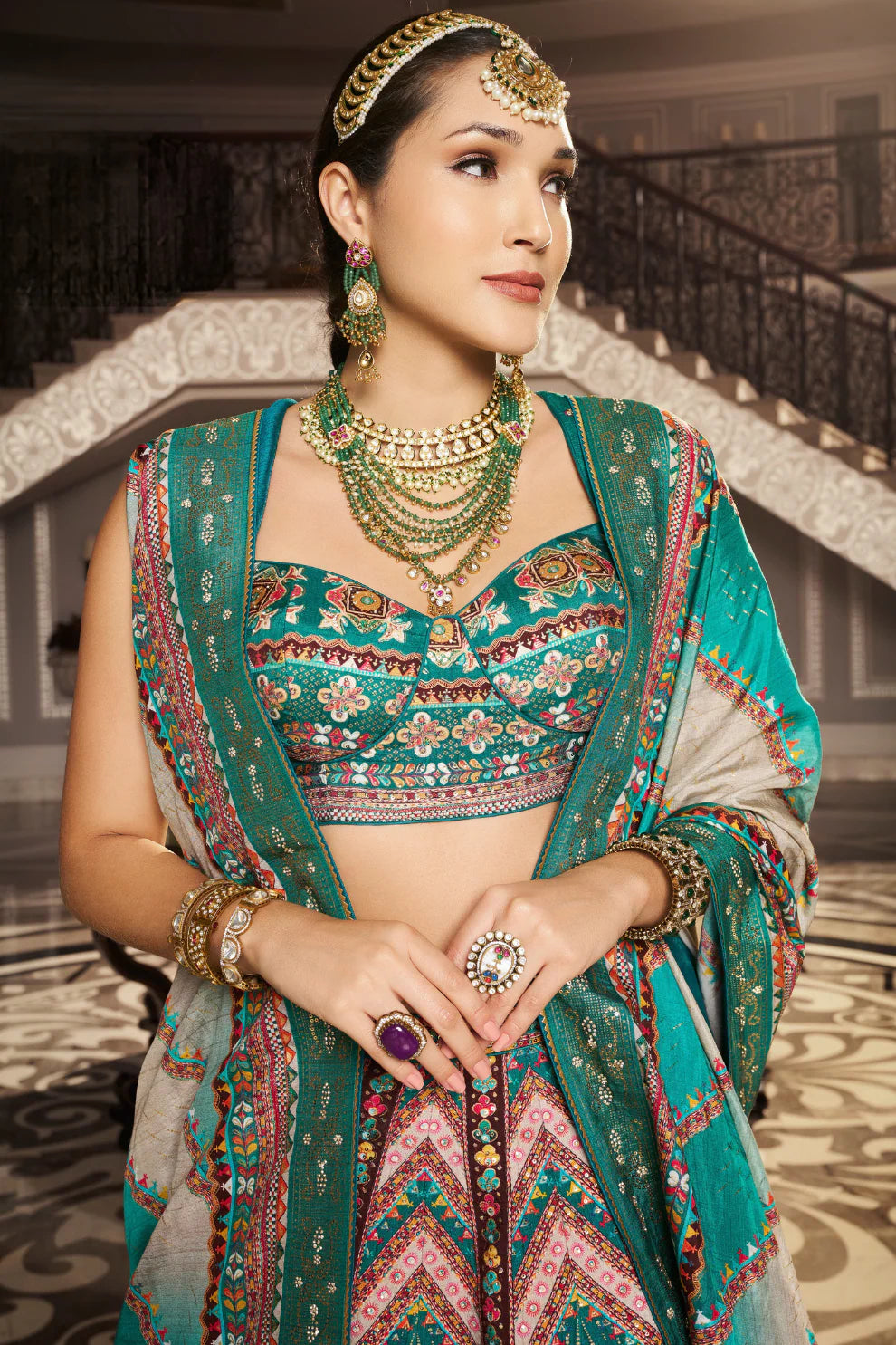 Sea Green & Turquoise Banarasi Silk Lehenga Choli with Royal Weaving Work