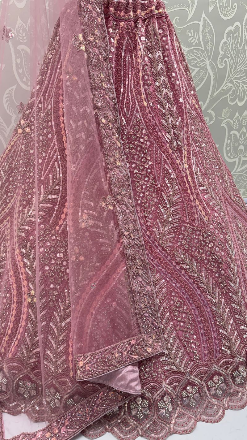 Pink Pure Soft Heavy net Silk Heavy Embroidery Work Bridal Lehenga