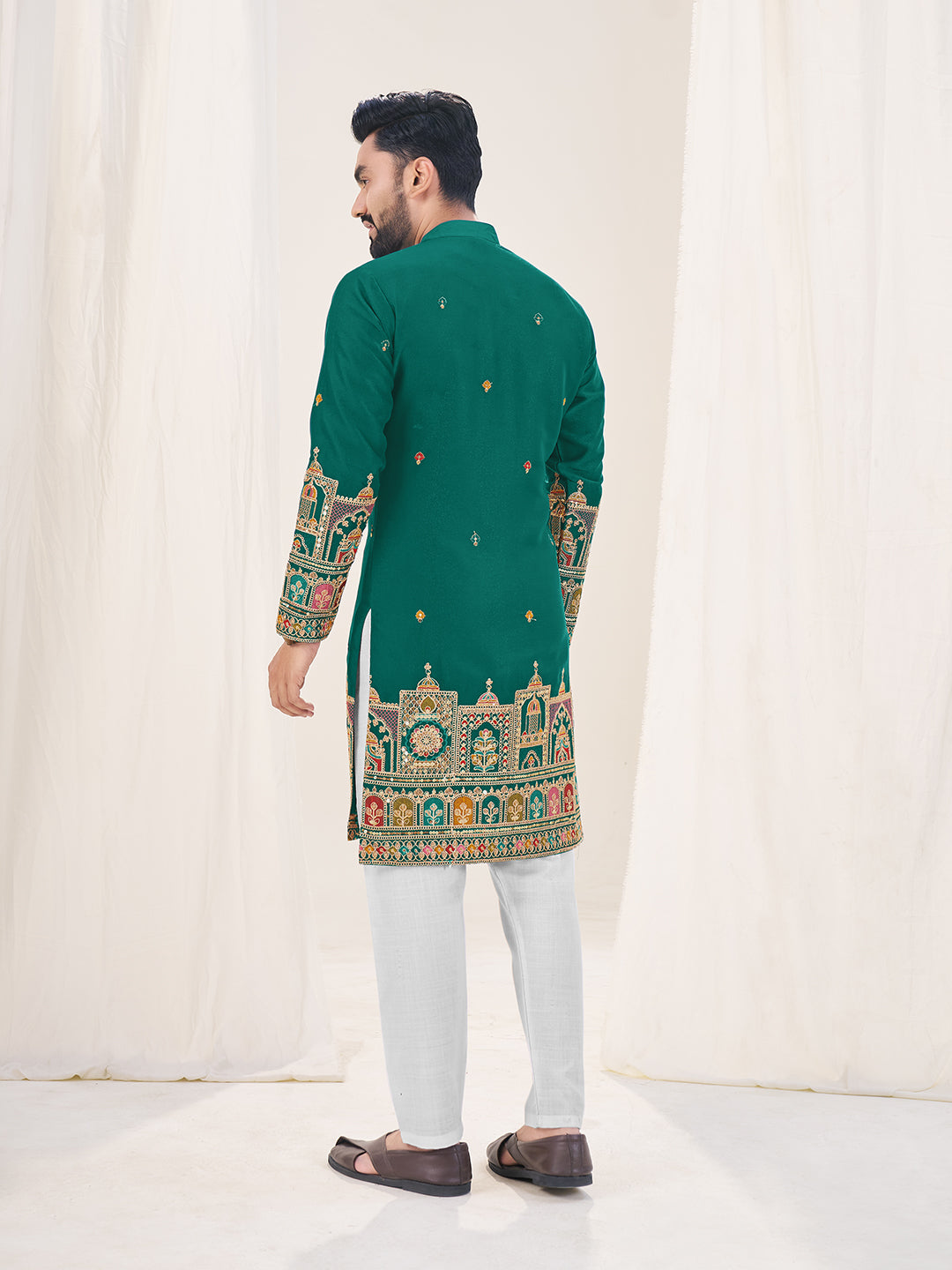Green Pure Soft Georgette Cranchi Silk Heavy Embroidery Work Kurta Pajama Kurta Pajama Anant Tex Exports Pvt.Ltd..
