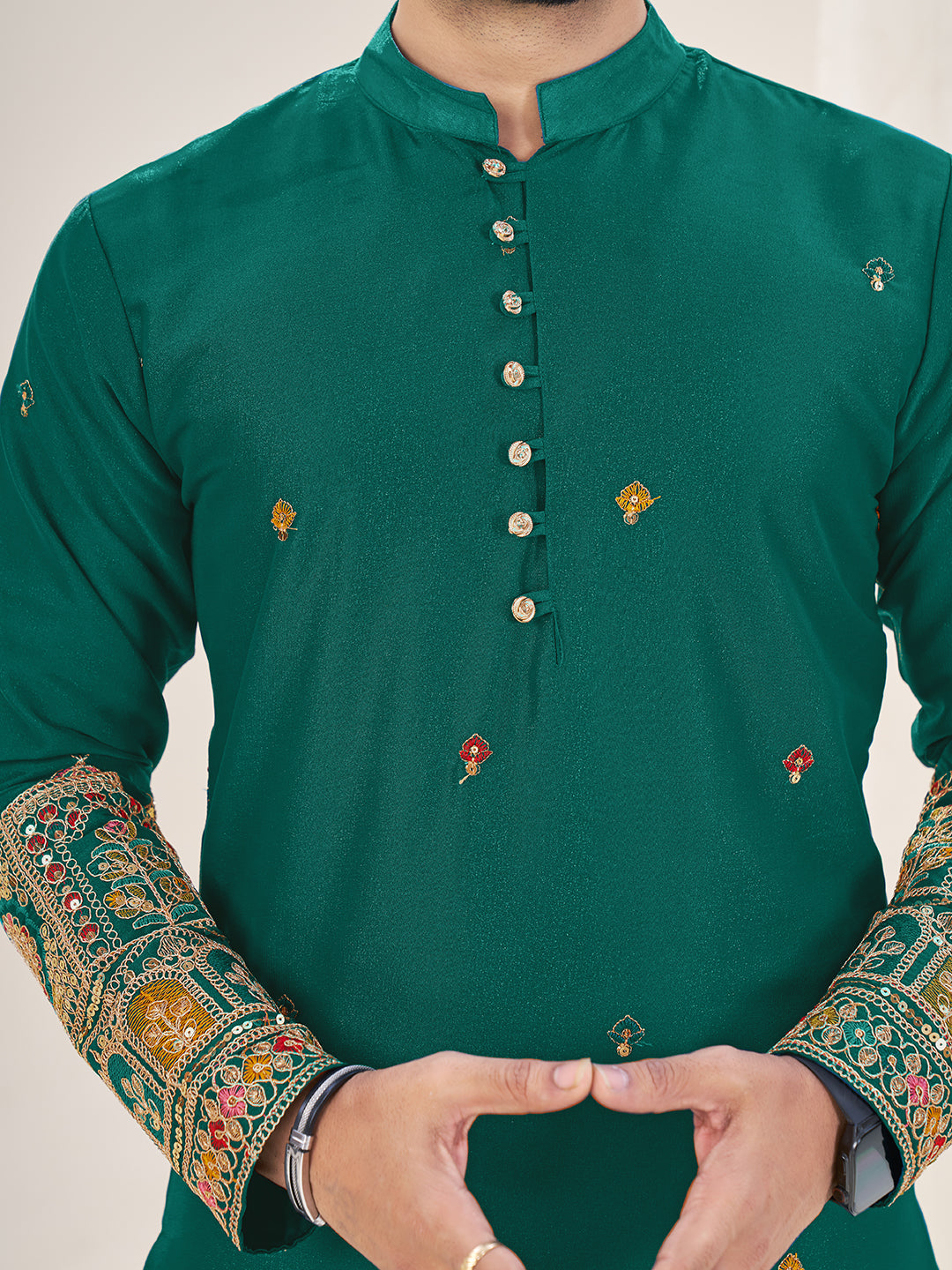 Green Pure Soft Georgette Cranchi Silk Heavy Embroidery Work Kurta Pajama Kurta Pajama Anant Tex Exports Pvt.Ltd..
