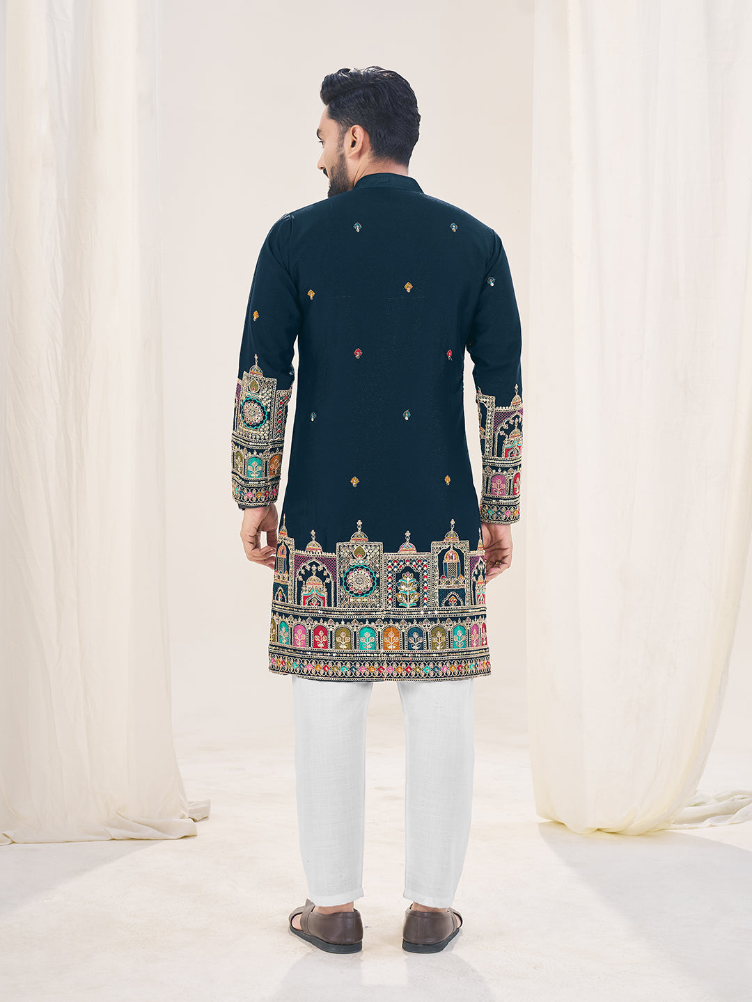 Navy Blue Pure Soft Georgette Cranchi Silk Heavy Embroidery Work Kurta Pajama Kurta Pajama Anant Tex Exports Pvt.Ltd..